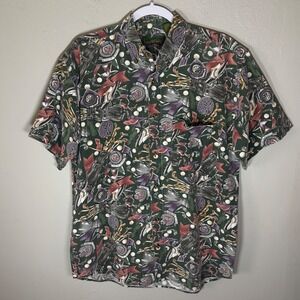 Hunting Horn Classics Mens Medium Golf Print Button Down Shirt Green Cotton M